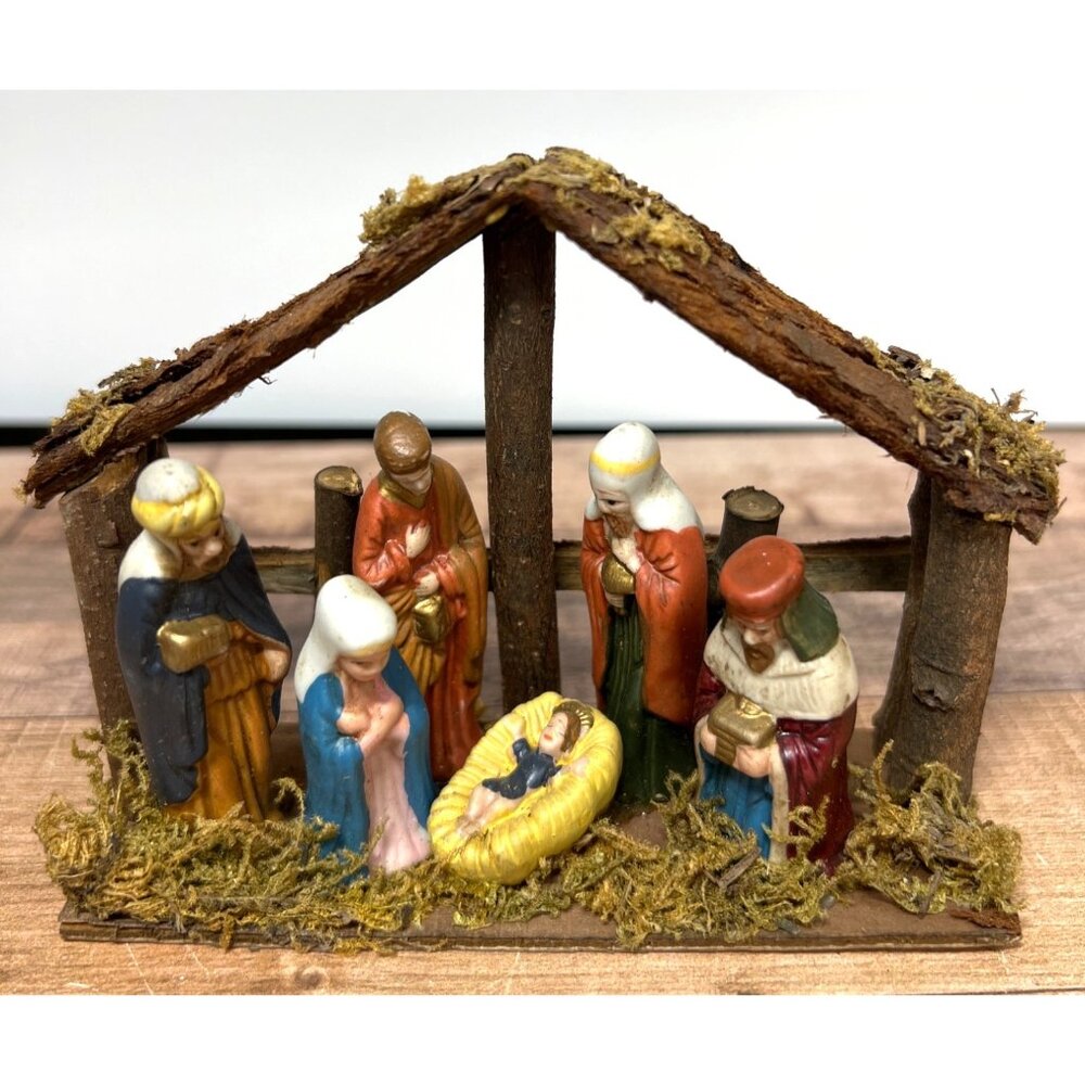 Handcrafted Christmas Nativity Set With Wood Stable